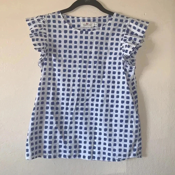 Vineyard Vines Painterly Grid Ruffle Sleeveless Top Size XS - Picture 2 of 8